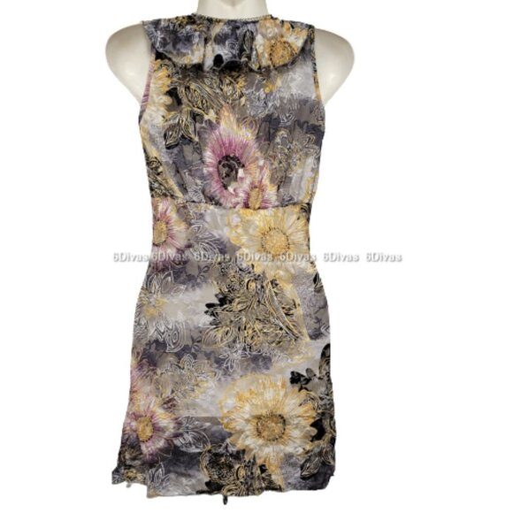 Sheer See Through Grey and Black Ruffle Frilly Sleeveless Mini Dress - Picture 3 of 10